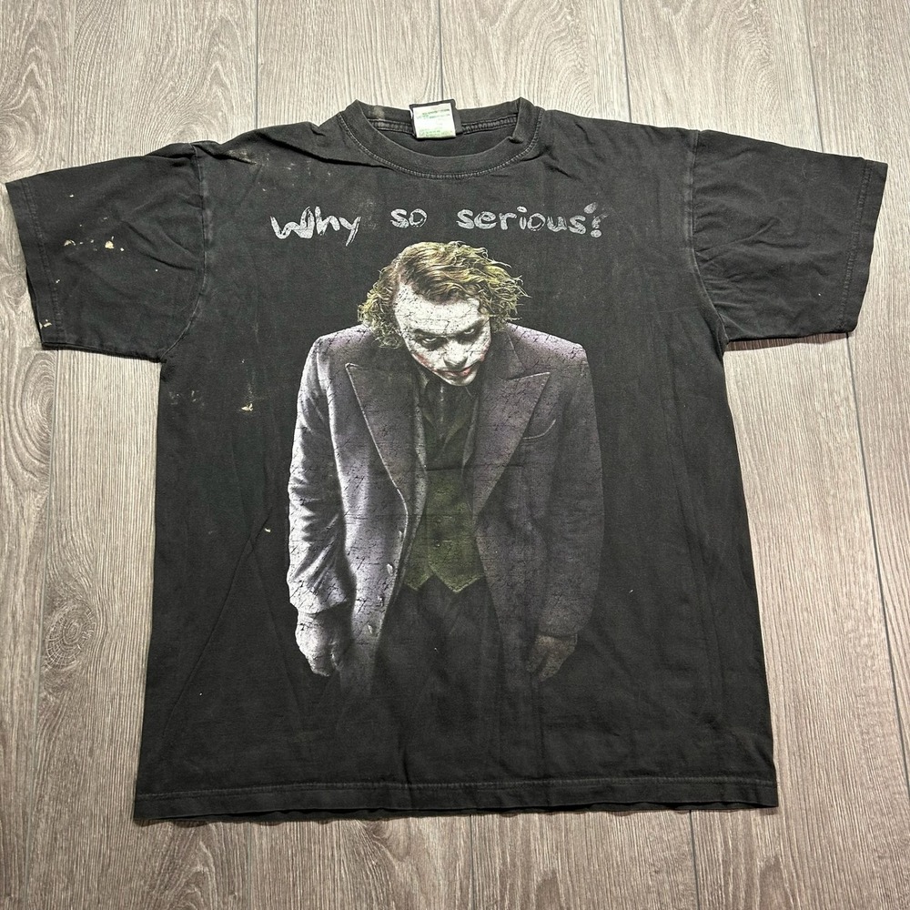 Vintage Joker Why So Serious Take Cover T-Shirt Black Mens Large y2k Movie Tee